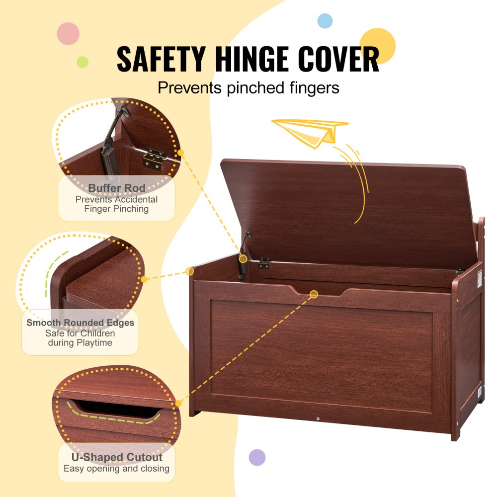 VEVOR Wooden Toy Chest for Kids, Toddler Toy Storage Box with Flip-Top Lid and Safety Hinge, 32.68 x 17.91 x 24.02" Large Kids Storage Bench for Playroom, Bedroom, Living Room or Entryway, Cherry