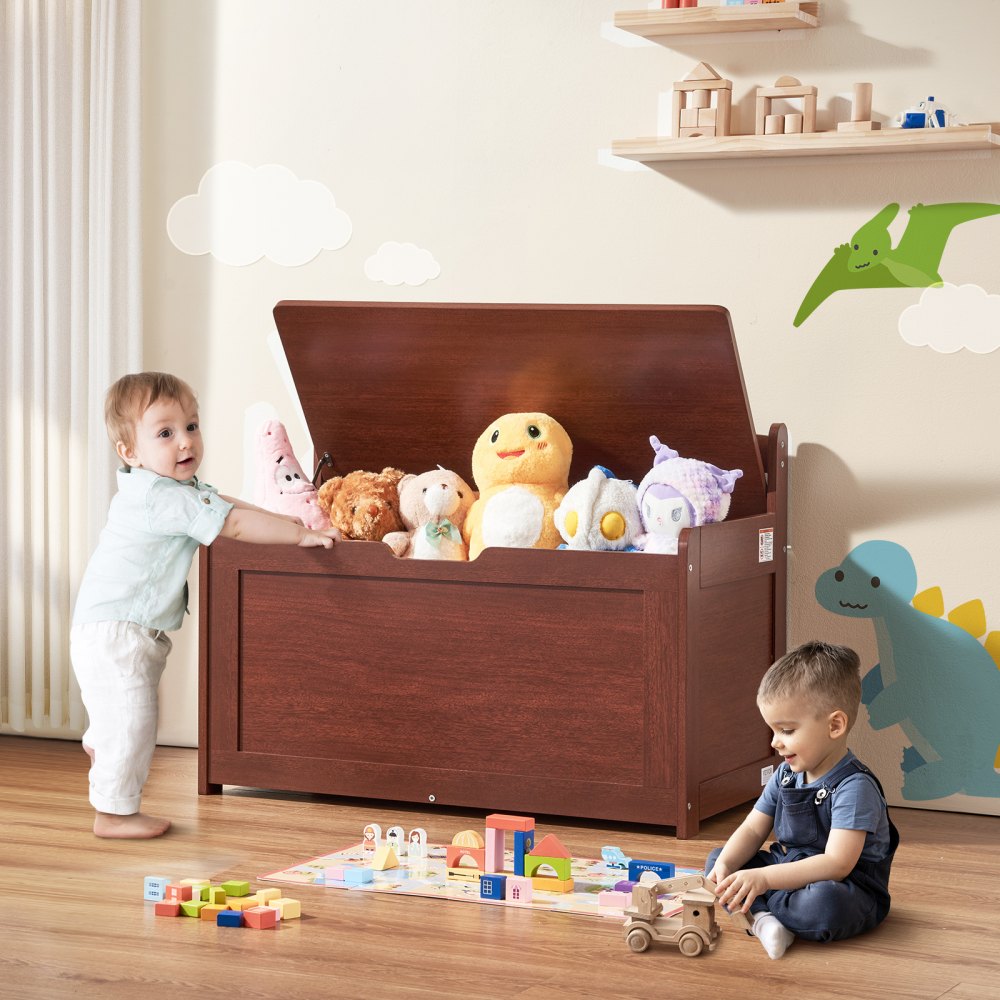 VEVOR Wooden Toy Chest for Kids, Toddler Toy Storage Box with Flip-Top Lid and Safety Hinge, 32.68 x 17.91 x 24.02" Large Kids Storage Bench for Playroom, Bedroom, Living Room or Entryway, Cherry