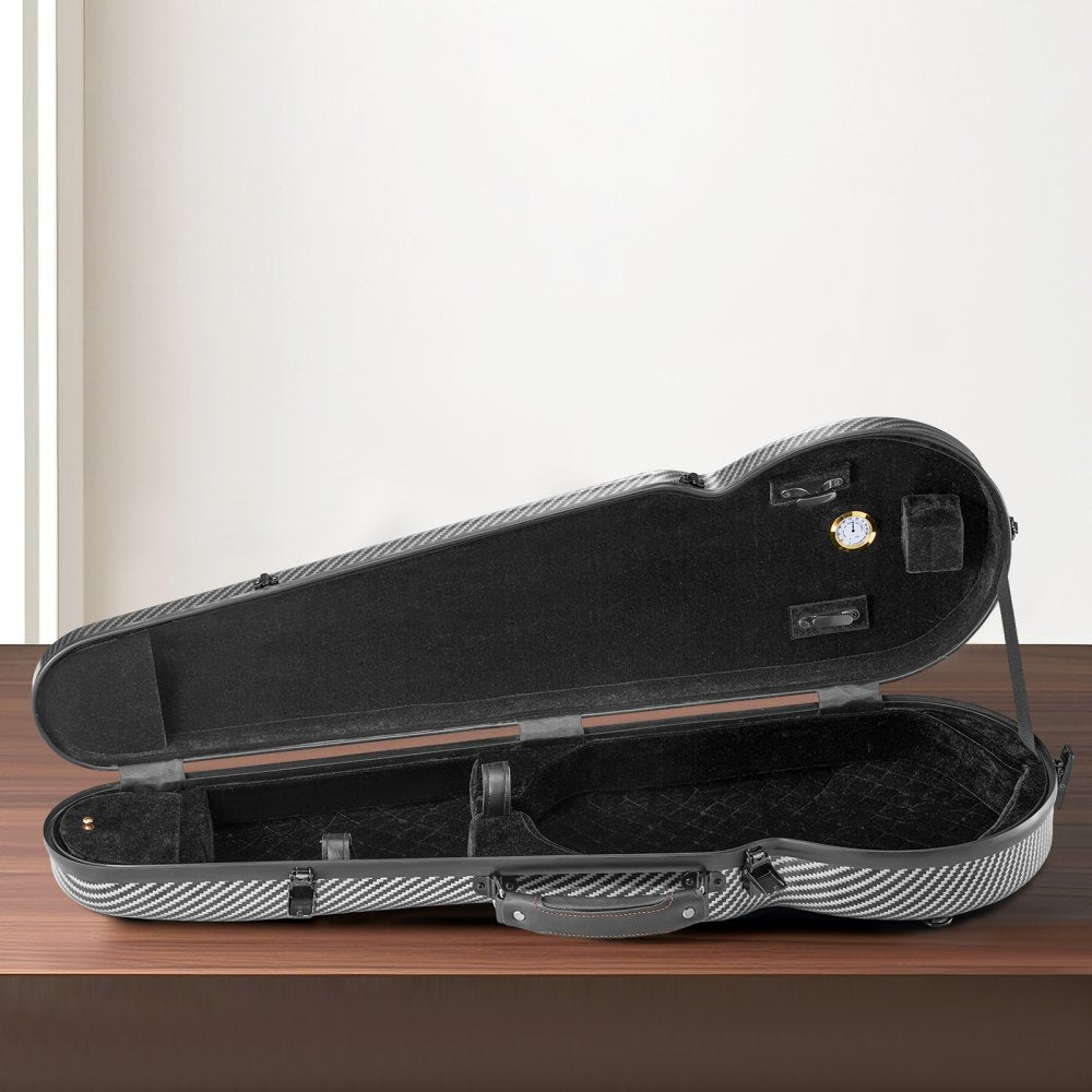 VEVOR 4/4 Full Size Violin Case, Built-in Hygrometer, Lightweight Portable Travel Carrying Bag, with Plush Lining, Dual Shoulder Straps, Anti-Scratch, Professional Triangular Shape, for Violin, Black