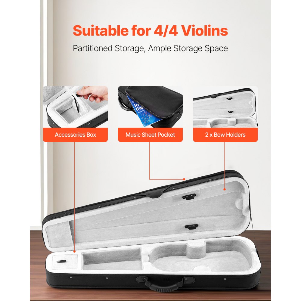 VEVOR 4/4 Full Size Violin Case, Nylon Waterproof, Lightweight Portable Travel Carrying Bag, with Plush Lining, Dual Shoulder Straps, Anti-Scratch, Professional Triangular Shape, for Violin, Black