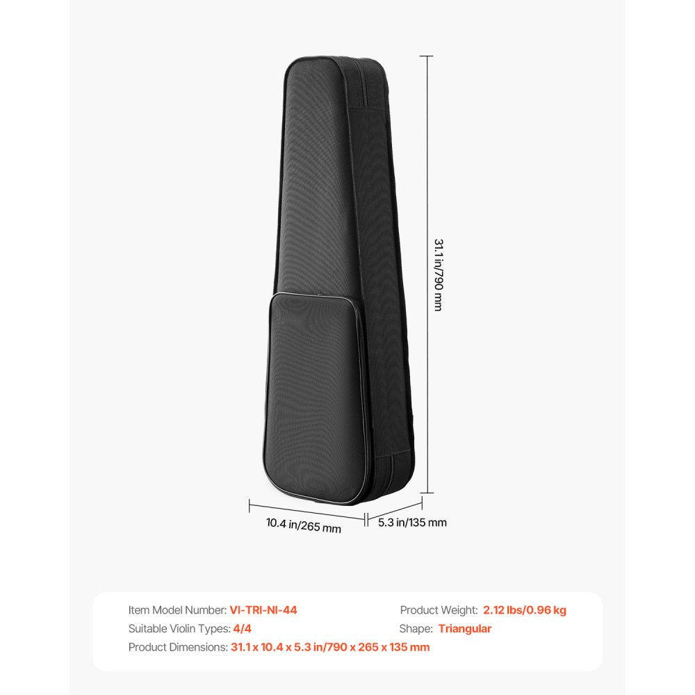 VEVOR 4/4 Full Size Violin Case, Nylon Waterproof, Lightweight Portable Travel Carrying Bag, with Plush Lining, Dual Shoulder Straps, Anti-Scratch, Professional Triangular Shape, for Violin, Black