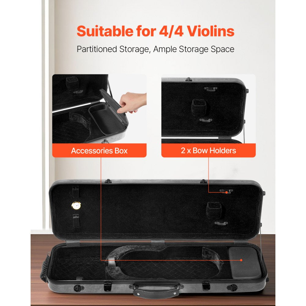 VEVOR 
4/4 Full Size Violin Case, Built-in Hygrometer, Lightweight Portable Travel Carrying Bag, with Plush Lining, Shoulder Straps, Anti-Scratch, Professional Oblong Shape, for Violin, Black