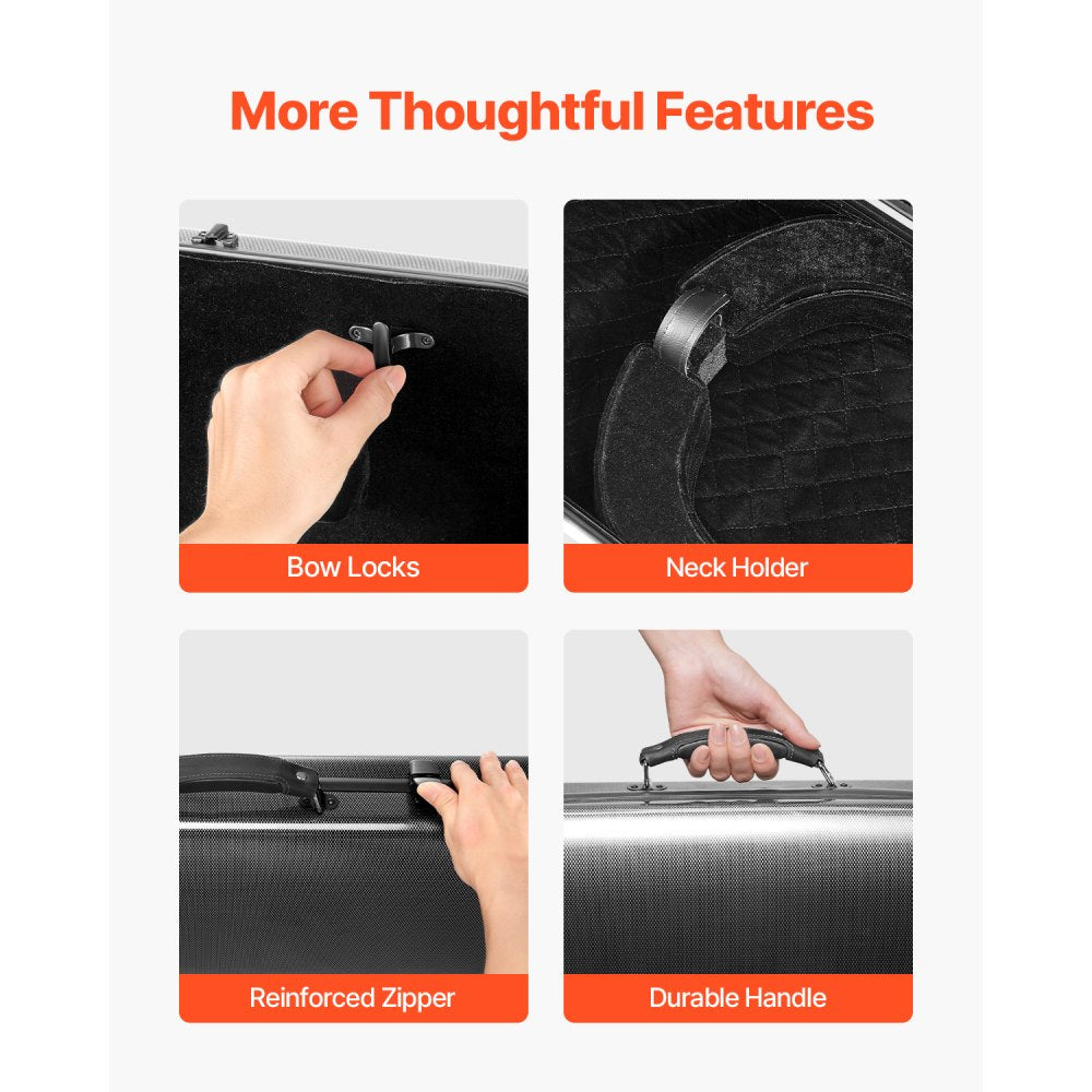 VEVOR 
4/4 Full Size Violin Case, Built-in Hygrometer, Lightweight Portable Travel Carrying Bag, with Plush Lining, Shoulder Straps, Anti-Scratch, Professional Oblong Shape, for Violin, Black