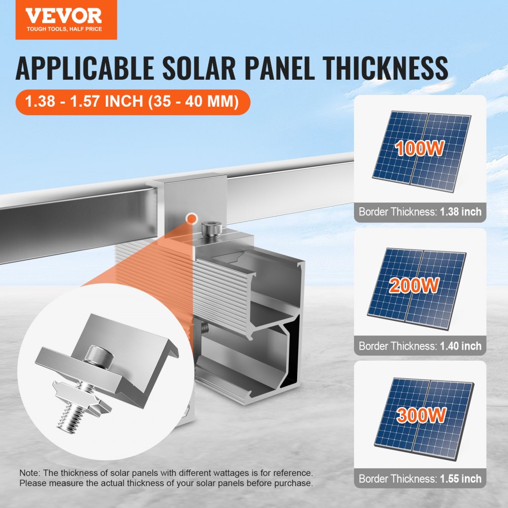 VEVOR Solar Panel Mounting Brackets, Solar Panel Mount Kit with 4 x 30" Aluminum Rails, 4 End Clamps and 2 Mild Clamps, Solar Panel Mount Brackets for Metal Roof, Concrete Roof, Wood Roof, Tile Roof