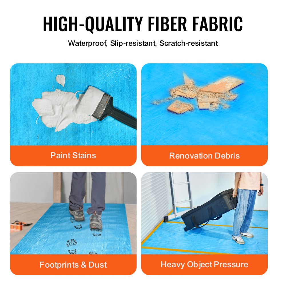 VEVOR Carpet Protection Film, 40" x 84' Floor and Surface Shield, Easy to Cut Simple Installation, Fiber Fabric Car Mat Protection Film Roll for Construction & Renovation,Blue
