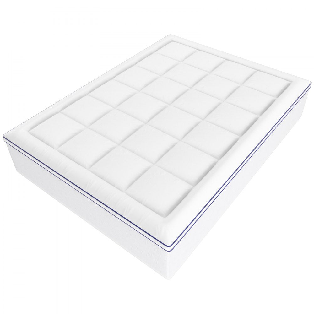VEVOR Mattress Topper, Queen Size, 1" Thickness, Fiber Fill Pad with Detachable and Washable Layer, Comfortable Supportive, Cooling, Breathable, with Detachable Bedside Pocket for Holding Small Items