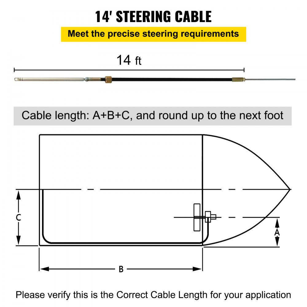 VEVOR Boat Steering System, Outboard Steering Kit with Boat Steering Control Cable 14' Steering Cable Marine Steering System 3/4" Shaft
