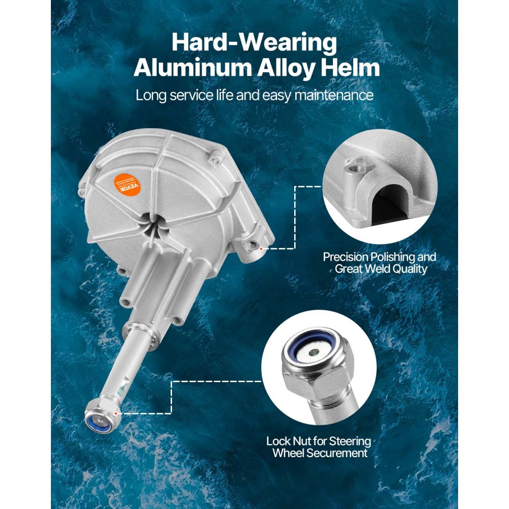 VEVOR Outboard Steering System SS13715 Safe-T Quick Connect Rotary Steering System 15' Steering Cable With 13" Wheel Durable Marine Steering System