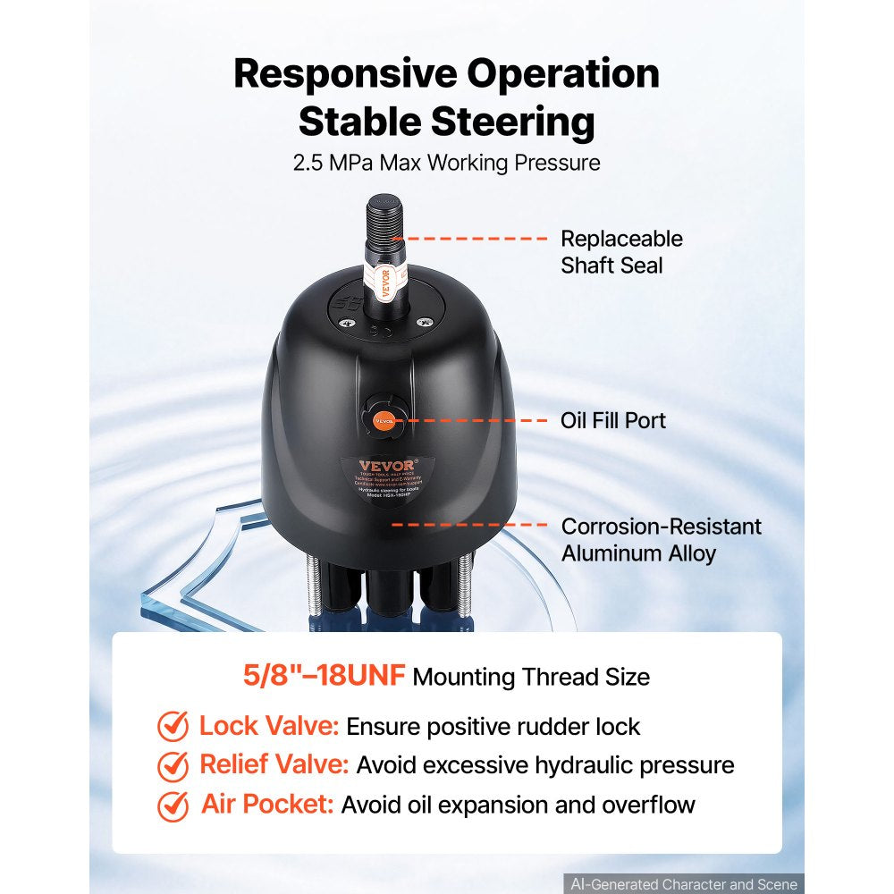 VEVOR Hydraulic Steering Kit 150HP Hydraulic Outboard Steering System 24 ft, Marine Boat Steering System, 2.5 MPa Helm Pump, Two-Way Lock Cylinder, 24 Feet High-Strength Hoses, for Single-Engine Use