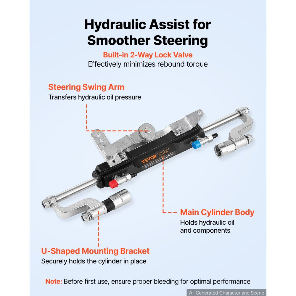 VEVOR Hydraulic Steering Kit 300HP Hydraulic Outboard Steering System 26 ft, Marine Boat Steering System, 2.5 MPa Helm Pump, Two-Way Lock Cylinder, 26 Feet High-Strength Hoses, for Single-Engine Use