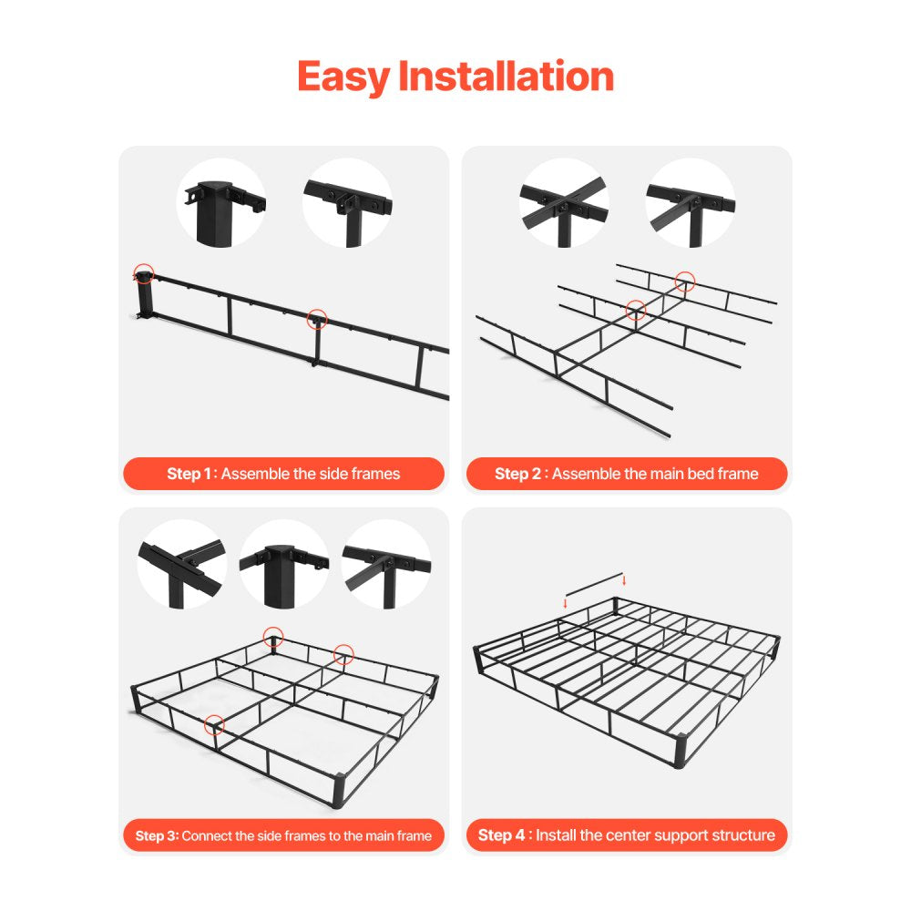 VEVOR Box Spring, King Size Bed Frame with Washable Fabric Cloth, Heavy Duty Metal Frame for King Bed, 9 in Mattress Foundation, 3500 lbs Max Weight Capacity, Easy Assembly, 79.1 L x 75.8 W x 9.1 H in