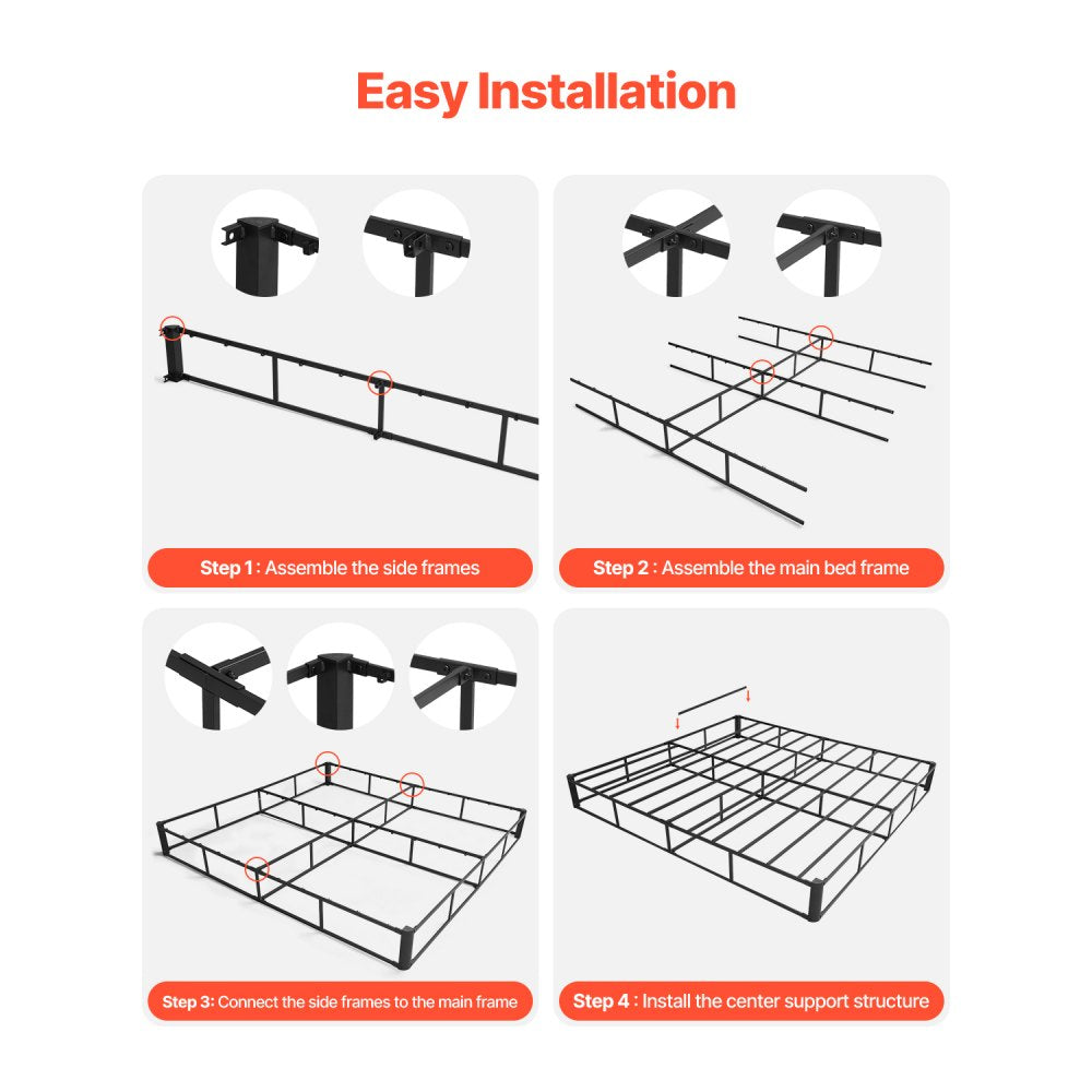 VEVOR Box Spring, Queen Size Bed Frame with Washable Fabric Cloth, Heavy Duty Metal Frame for Queen Bed, 9 in Mattress Foundation, 3500 lbs Max Weight Capacity, Easy Assembly, 79.1L x 59.6W x 9.1H in