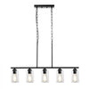 VEVOR 5-Light Kitchen Island Pendant Lights, 60W, Adjustable Dining Room Light Fixture with Clear Glass Lampshade 4 Rods 2 Metal Chains, Metal Frame Farmhouse Linear Chandeliers for Dining Room, E26