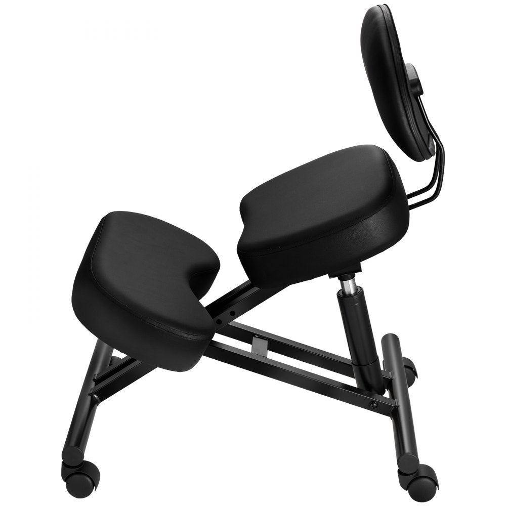 VEVOR Ergonomic Kneeling Chair with Backrest & Wheels, Mobile X-Shaped Posture Knee Chair with Adjustable Height & Thick Foam Cushions, Relief for Neck or Back Pain for Home, Office, Meditation, Black