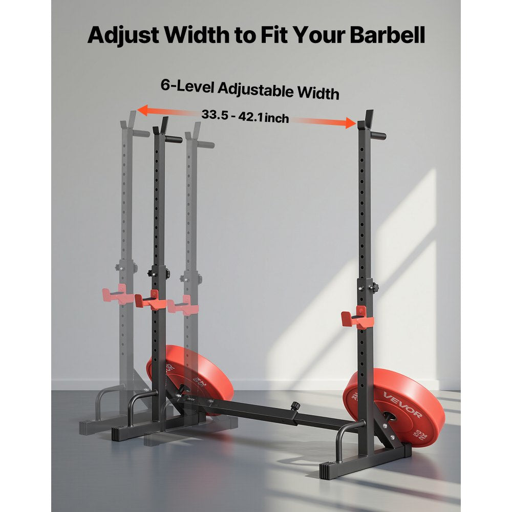 VEVOR Power Cage Squat Rack, Home Gym Power Rack with Adjustable Height & Width, 550LBS Strength Training Workout Equipment with Barbell Storage Racks & J-Hooks for Bench Press, Squat, Weight Lifting