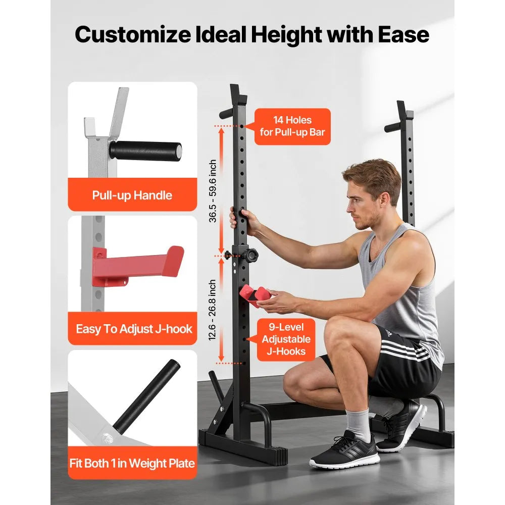 VEVOR Power Cage Squat Rack, Home Gym Power Rack with Adjustable Height & Width, 550LBS Strength Training Workout Equipment with Barbell Storage Racks & J-Hooks for Bench Press, Squat, Weight Lifting
