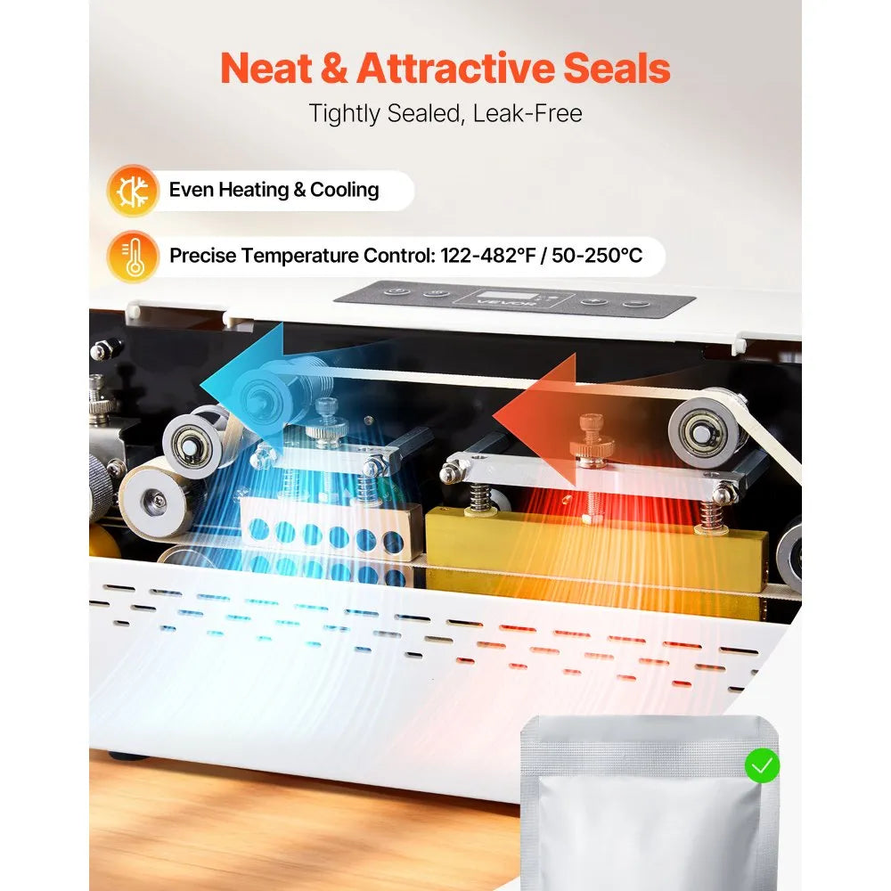 VEVOR Continuous Sealing Machine, 0.32-0.47 in Seal Width, Automatic Continuous Band Sealer with Digital Temperature Control, Automatic Shutdown, Heat Sealing Machine for 0.002-0.0.008 in Plastic Bags
