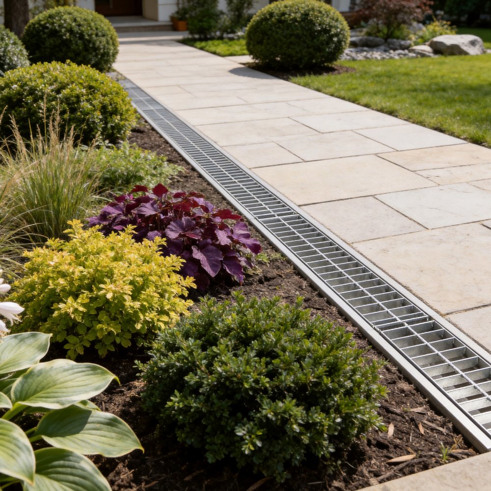 VEVOR Trench Drain, 43.3 x 5.8 x 5.5 in, Linear Drainage Channel with Carbon Steel Grate, 304 Stainless Steel Channel Drain, Premium Outdoor Drainage System for Driveway, Patio, Pool, Garden, Silver