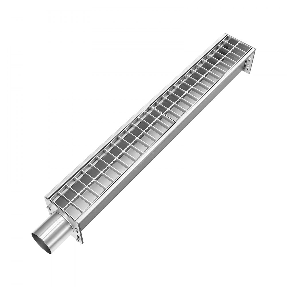 VEVOR Trench Drain, 43.3 x 5.8 x 5.5 in, Linear Drainage Channel with Carbon Steel Grate, 304 Stainless Steel Channel Drain, Premium Outdoor Drainage System for Driveway, Patio, Pool, Garden, Silver