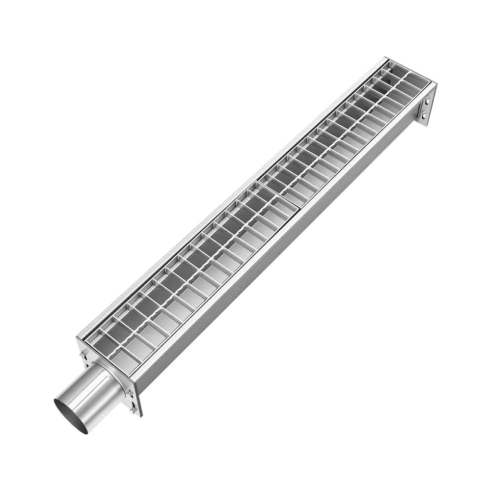 VEVOR Trench Drain, 43.3 x 5.8 x 5.5 in, Linear Drainage Channel with Carbon Steel Grate, 304 Stainless Steel Channel Drain, Premium Outdoor Drainage System for Driveway, Patio, Pool, Garden, Silver