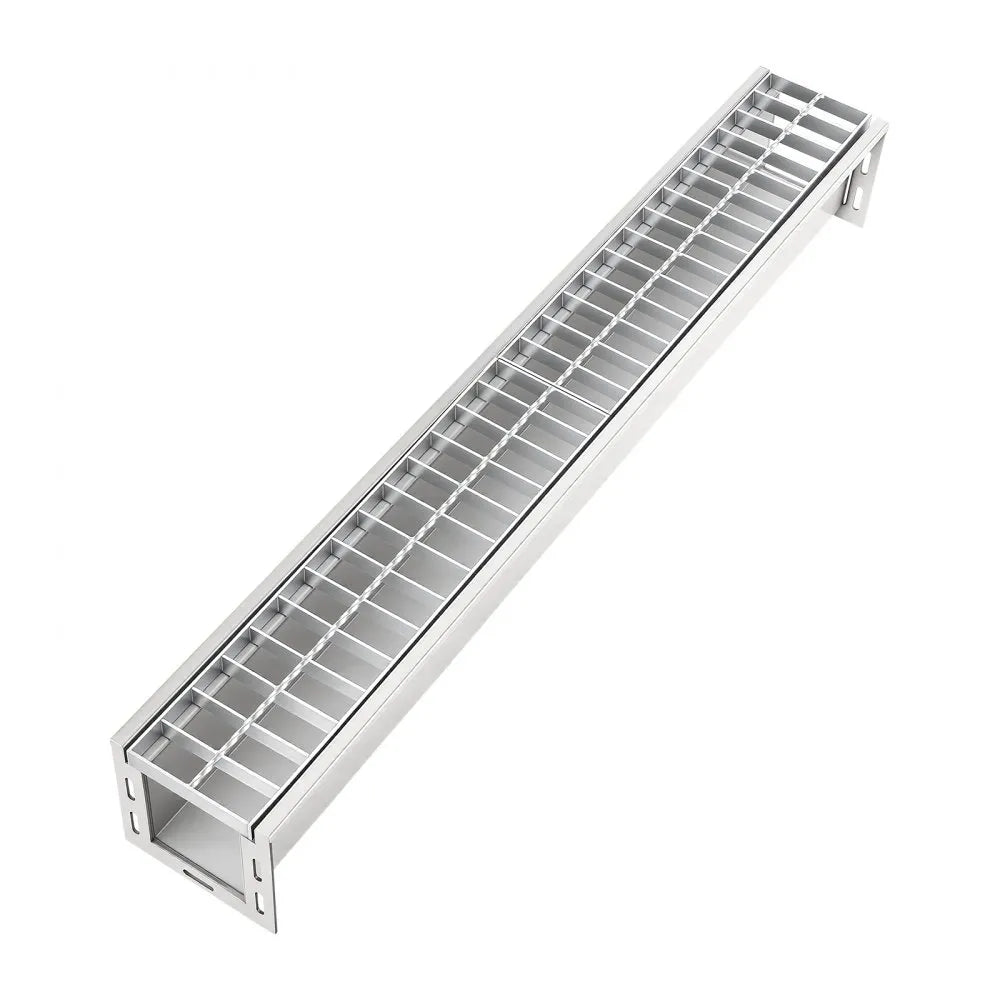 VEVOR Trench Drain, 39.3 x 5.8 x 5.5 in, Linear Drainage Channel with Galvanized Steel Grate, 304 Stainless Steel Channel Drain, Outdoor Drainage System for Driveway, Patio, Pool, Garden, Silver