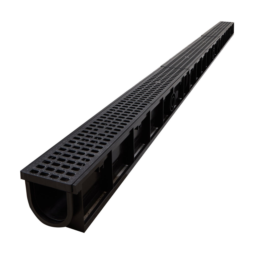VEVOR Trench Drain, 40.2 x 6.6 x 5.5 in, 3 Pack Linear Drainage Channel, HDPE Channel Drain with Grates & End Caps, Premium Outdoor Drainage System for Driveway, Patio, Pool, Garden, Yard, Black