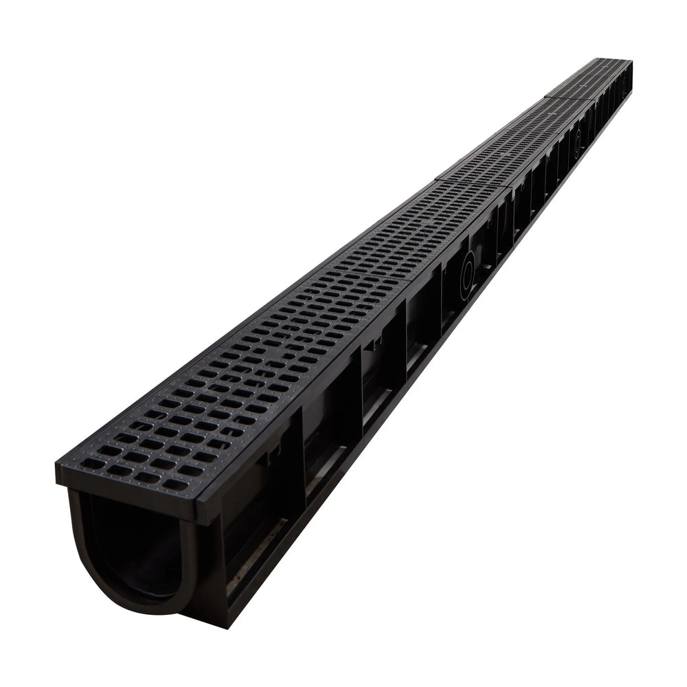 VEVOR Trench Drain, 40.2 x 6.6 x 5.5 in, 6 Pack Linear Drainage Channel, HDPE Channel Drain with Grates & End Caps, Premium Outdoor Drainage System for Driveway, Patio, Pool, Garden, Yard, Black