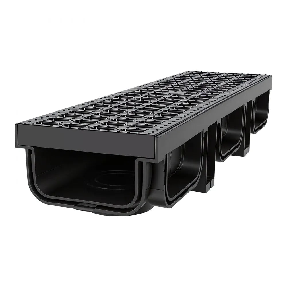 VEVOR Trench Drain, 20.1 x 5.5 x 3.5 in, 6 Pack Linear Drainage Channel, HDPE Channel Drain with Grates & End Caps, Premium Outdoor Drainage System for Driveway, Patio, Pool, Garden, Yard, Black
