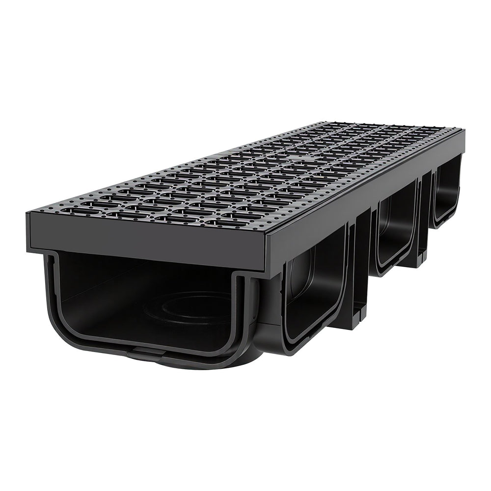 VEVOR Trench Drain, 20.1 x 5.5 x 3.5 in, 6 Pack Linear Drainage Channel, HDPE Channel Drain with Grates & End Caps, Premium Outdoor Drainage System for Driveway, Patio, Pool, Garden, Yard, Black