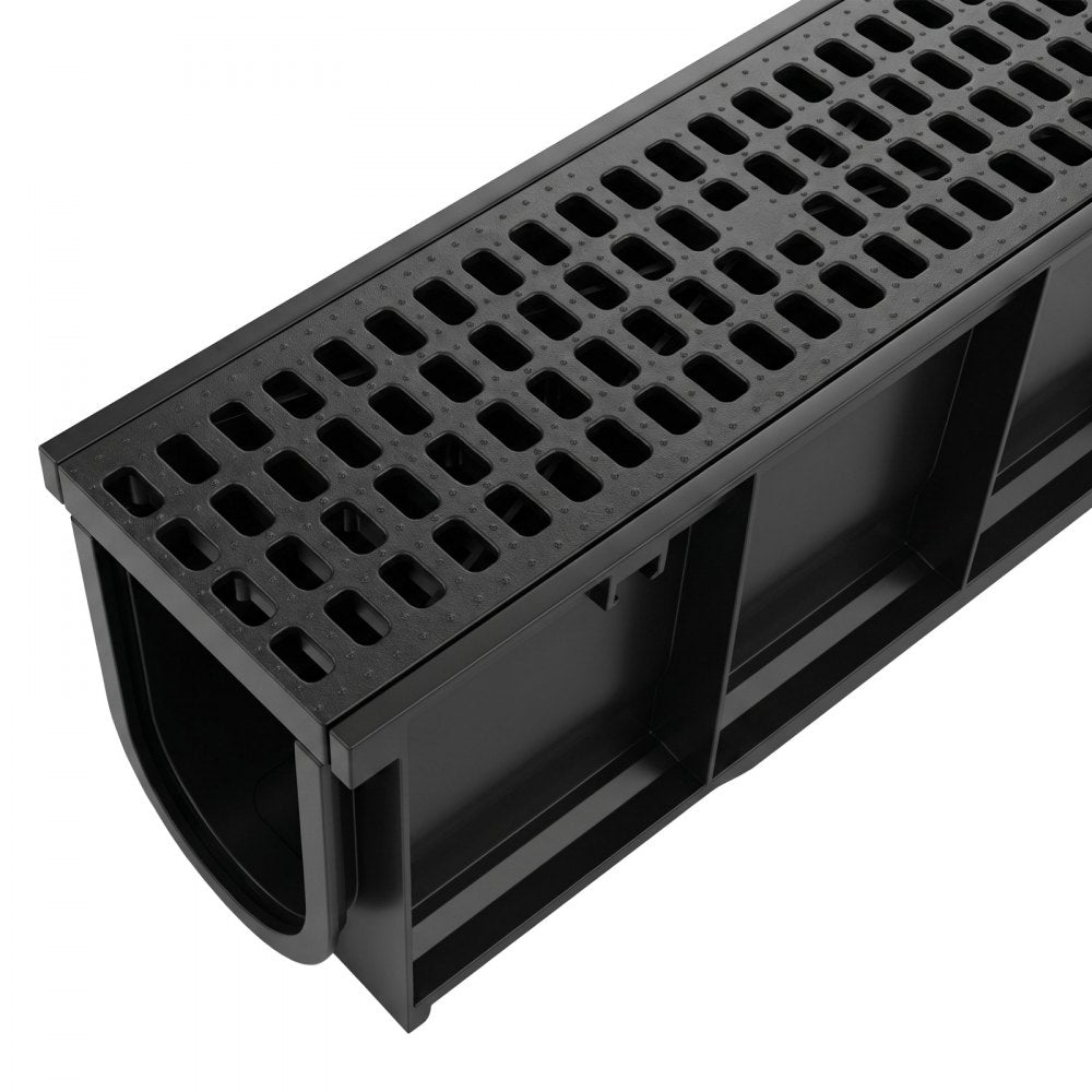 VEVOR Trench Drain, 40.1 x 6.1 x 8.0 in, 4 Pack Linear Drainage Channel, HDPE Channel Drain with Grates & End Caps, Premium Outdoor Drainage System for Driveway, Patio, Pool, Garden, Yard, Black