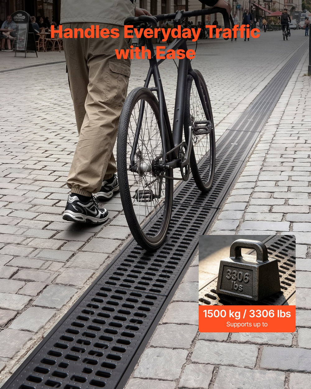 VEVOR Trench Drain, 40.1 x 6.1 x 8.0 in, 4 Pack Linear Drainage Channel, HDPE Channel Drain with Grates & End Caps, Premium Outdoor Drainage System for Driveway, Patio, Pool, Garden, Yard, Black