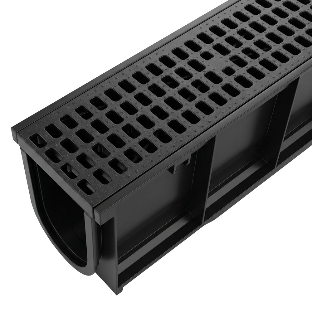 VEVOR Trench Drain, 40.1 x 6.1 x 8.0 in, 4 Pack Linear Drainage Channel, HDPE Channel Drain with Grates & End Caps, Premium Outdoor Drainage System for Driveway, Patio, Pool, Garden, Yard, Black