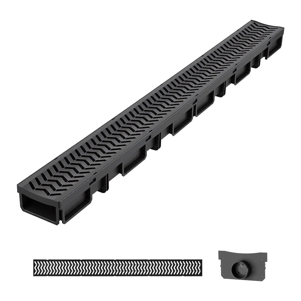 VEVOR Trench Drain, 39.6 x 4.1 x 2.4 in, 5 Pack Linear Drainage Channel, HDPE Channel Drain with Grates & End Caps, Premium Outdoor Drainage System for Driveway, Patio, Pool, Garden, Yard, Black