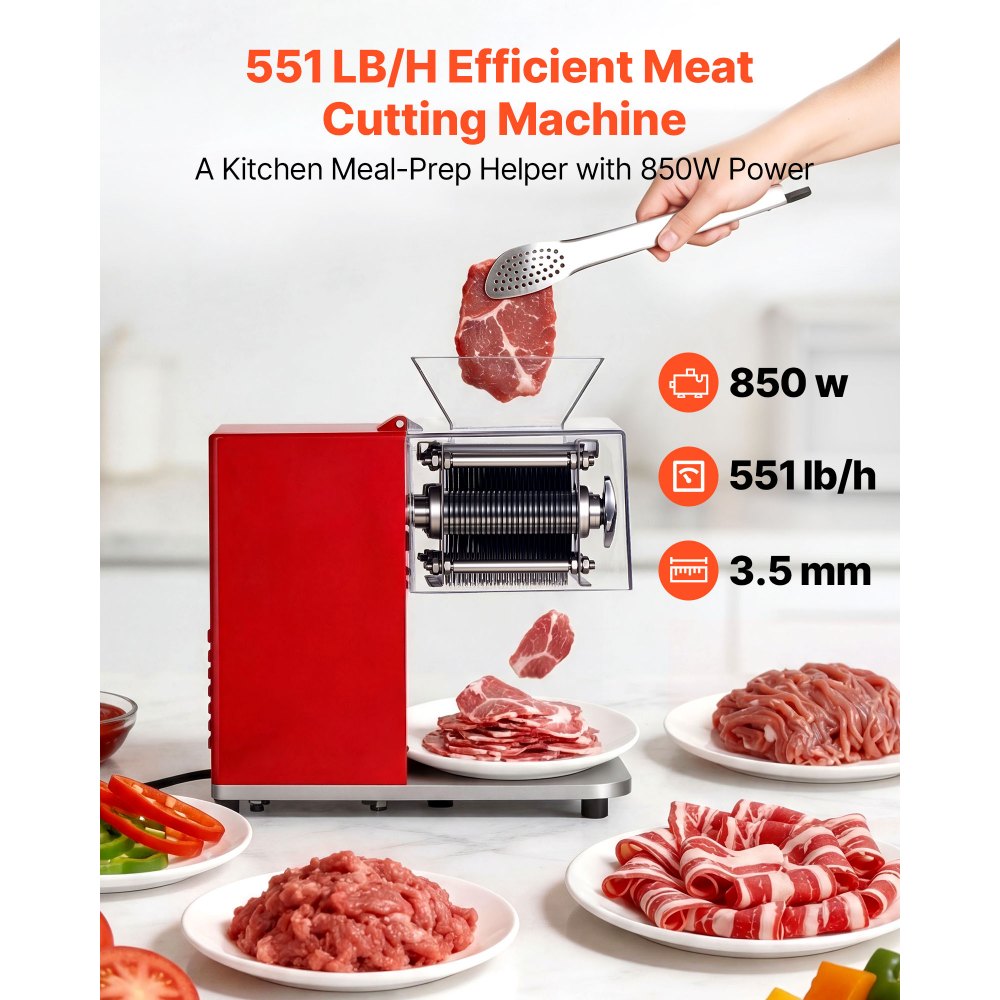 VEVOR Meat Cutting Machine, 850W Commercial Slicer, 3.5mm Heavy Duty Stainless Steel Blade Shredder for Boneless Meat Soft Vegetables, Electric Food Slicers for Kitchen Restaurant Supermarket