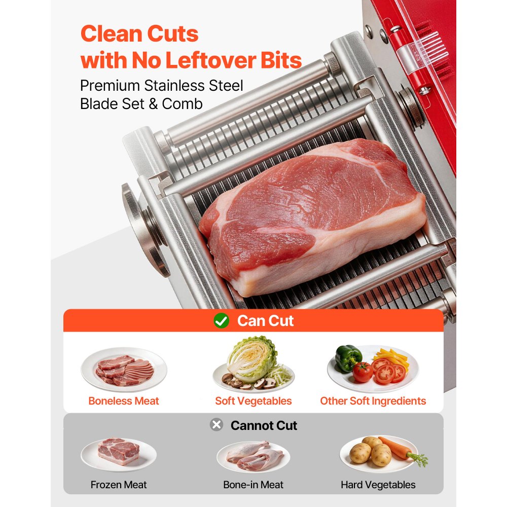VEVOR Meat Cutting Machine, 850W Commercial Slicer, 3.5mm Heavy Duty Stainless Steel Blade Shredder for Boneless Meat Soft Vegetables, Electric Food Slicers for Kitchen Restaurant Supermarket
