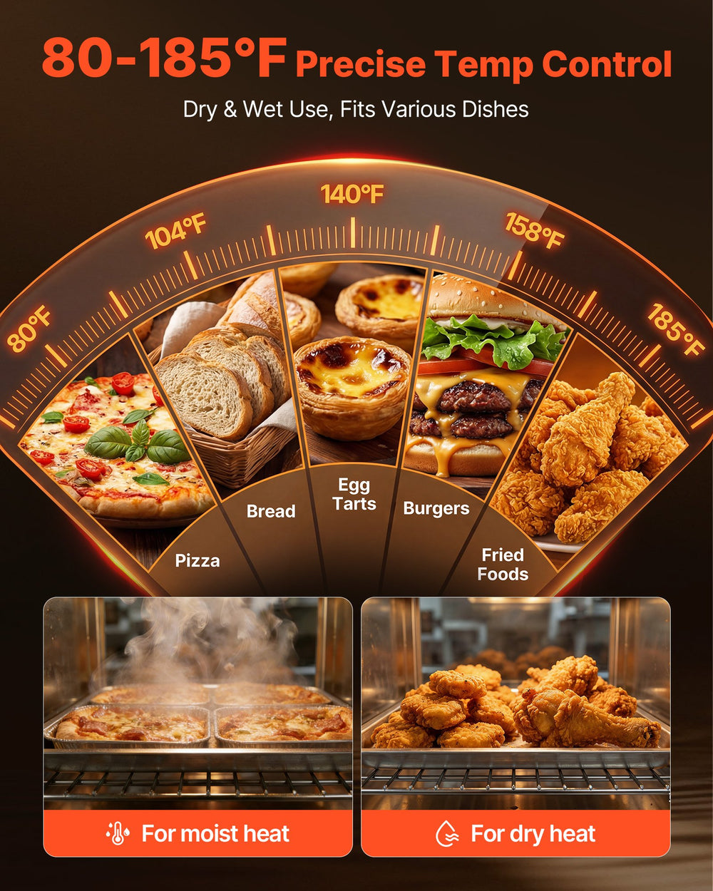 VEVOR Electric Hot Box Food Warmer - 80-185°F Precise Temperature Control Graphic