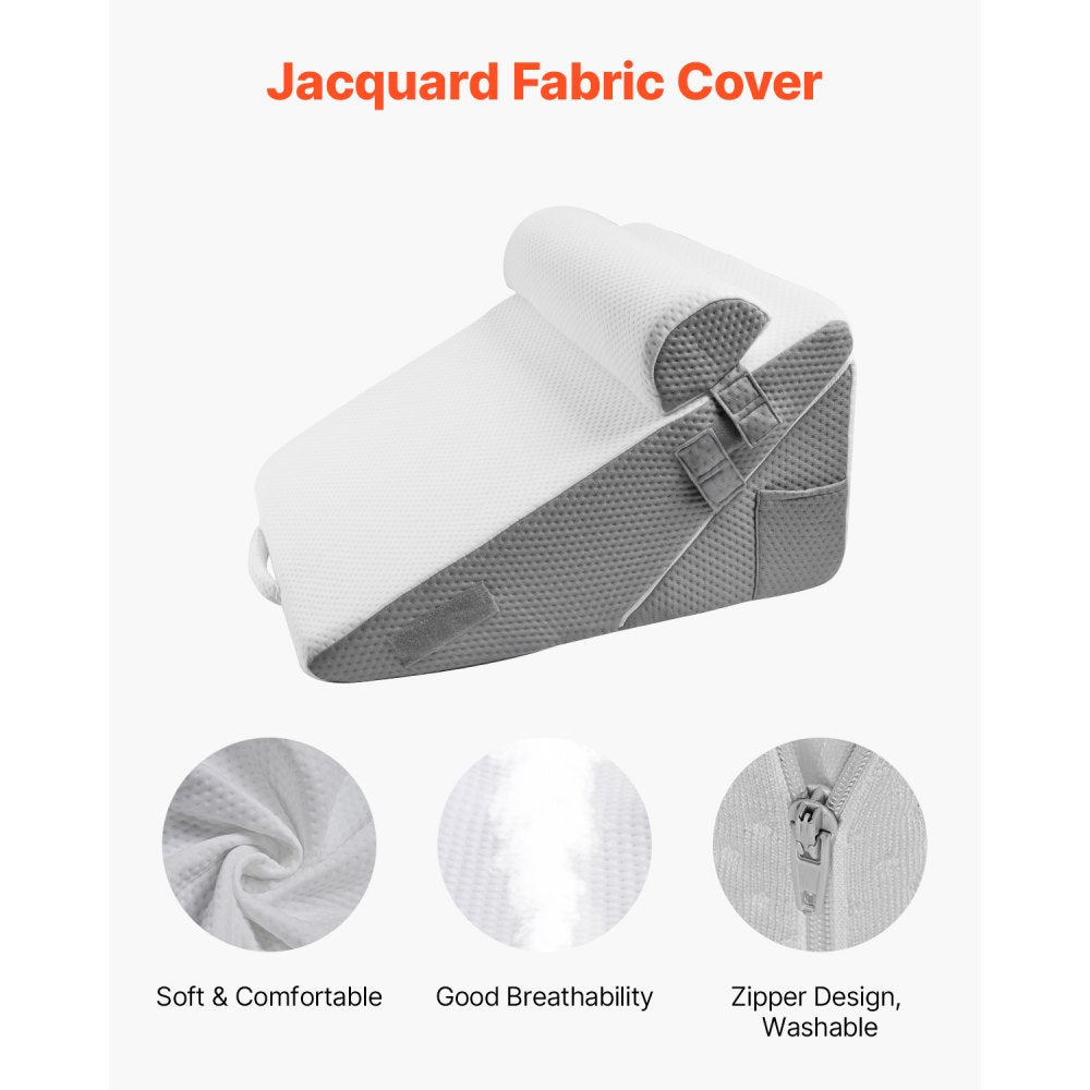 VEVOR Bed Wedge Pillow for Sleeping, 3 Pcs Adjustable Orthopedic Bed Wedge Set, with Jacquard Washable Cover & Foam Support, Post Surgery Pillow for Acid Reflux Back Pain Snoring Relief, White/Grey