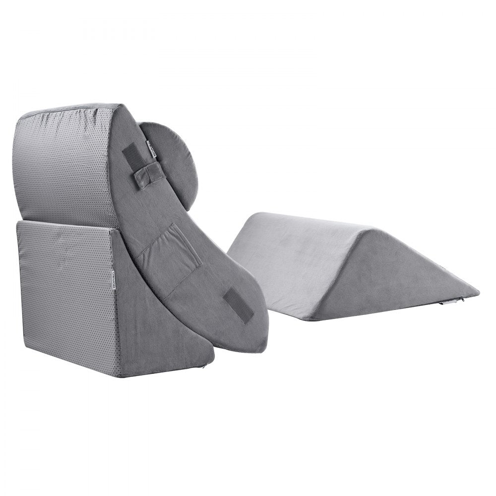 VEVOR Wedge Pillow for Sleeping, 4 Pcs Adjustable Orthopedic Bed Wedge Set, Support Leg Neck Shoulder, Post Surgery Pillow for Back Pain, Acid Reflux, Snoring Relief, Sitting up in Bed, Dark Grey