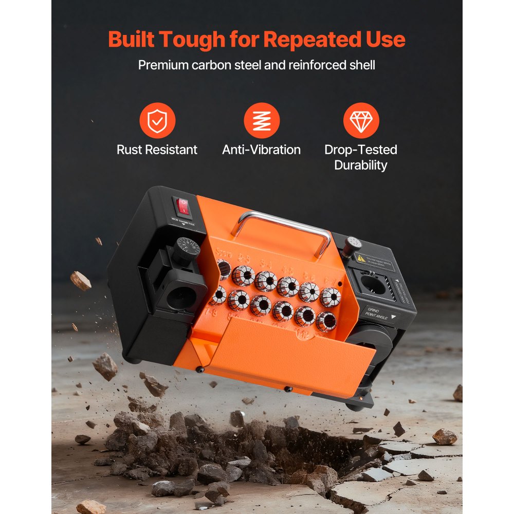 VEVOR Drill Bits Sharpener MR-13B+, 3-15mm Drill Bit Grinder Sharpener with Adjustable Lip Relief Angle & 95°-135° Point Angle, 5800RPM High Speed Re-Sharpener with 13 Collets, CBN & SDC Wheels