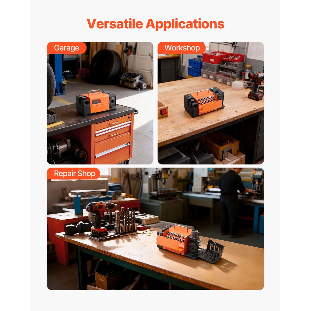 VEVOR Drill Bits Sharpener MR-13B+, 3-15mm Drill Bit Grinder Sharpener with Adjustable Lip Relief Angle & 95°-135° Point Angle, 5800RPM High Speed Re-Sharpener with 13 Collets, CBN & SDC Wheels