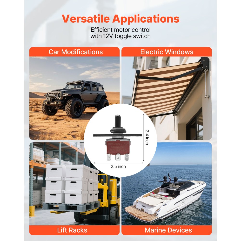 VEVOR Toggle Switch, 6 Pin Momentary Polarity Reversing Toggle Switch (ON)-Off-(ON) DC 12V/30A AC 250V/15A - with Up Down Mounting Panel & Waterproof Boot Cap for Auto Car Marine Boat