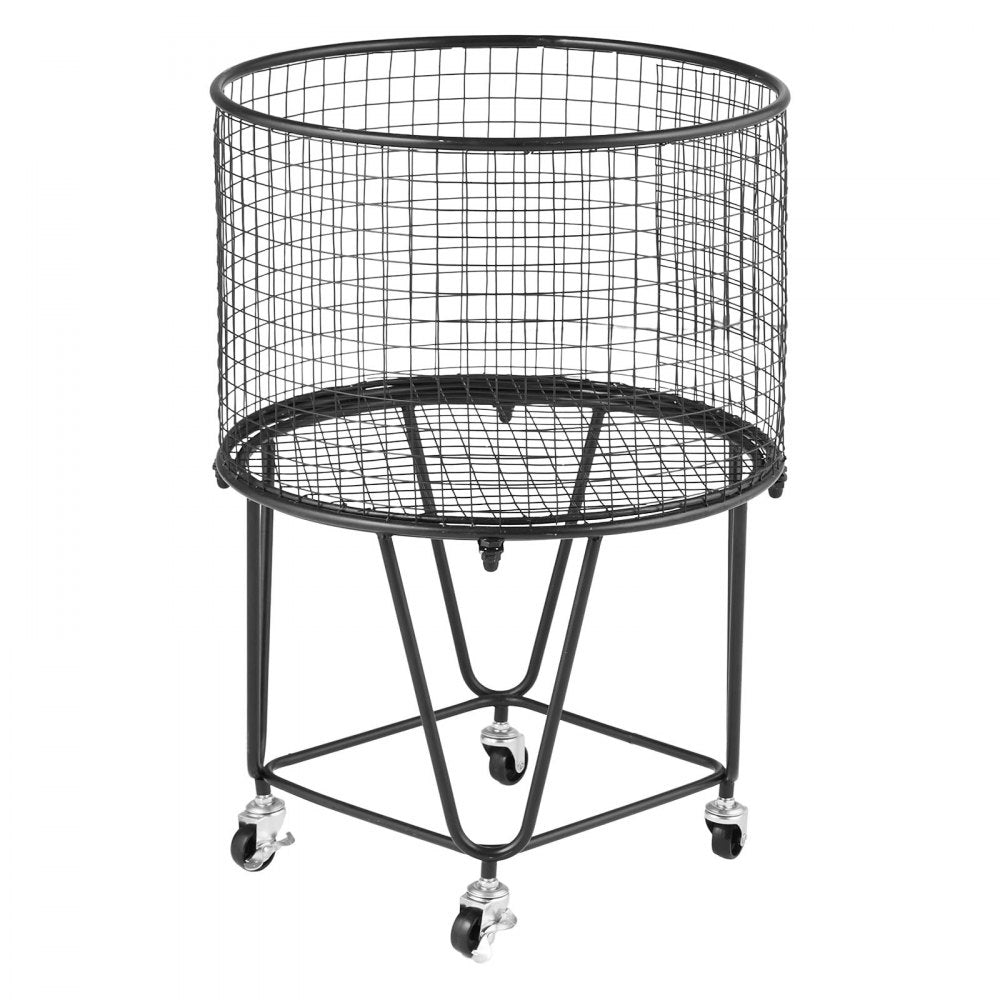 VEVOR Laundry Cart, Rolling Round Grocery Utility Cart with 360° Swivel Wheels, 60 LBS Large Load Capacity, Heavy Duty Carbon Steel Shopping Basket for Laundry, Shopping, Camping, Grocery, Luggage
