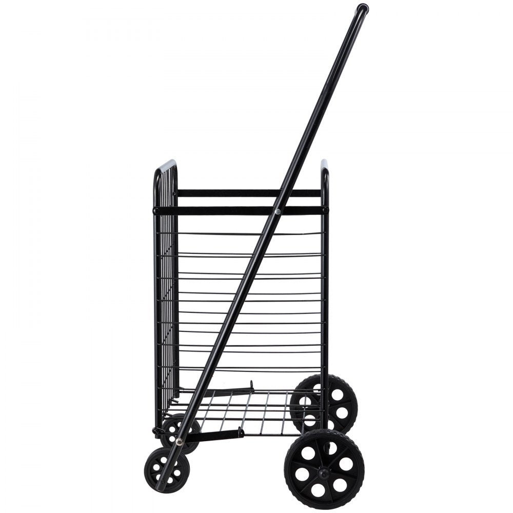 VEVOR Shopping Cart, Folding Grocery Utility Cart with Swivel Wheels, 90 LBS Large Load Capacity, Heavy Duty Rolling Laundry Basket Butler for Laundry, Shopping, Camping, Grocery, Luggage, Black