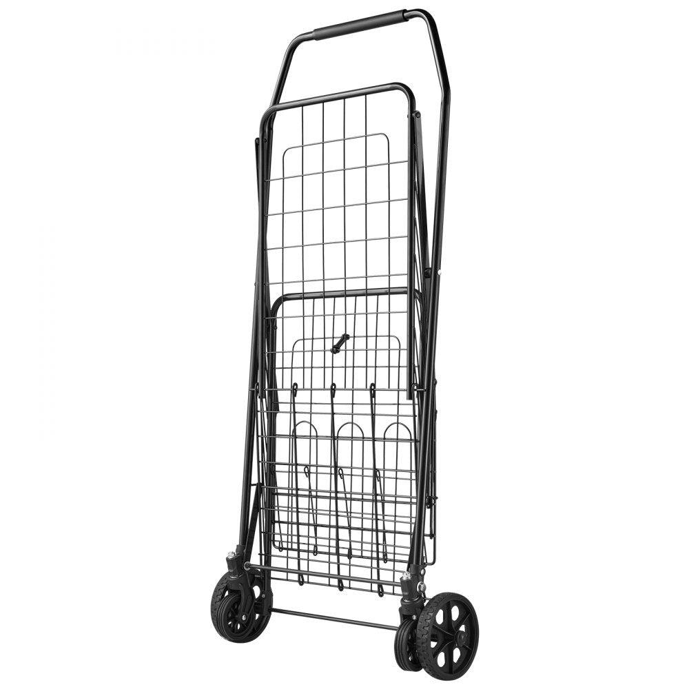 VEVOR Shopping Cart, Folding Grocery Utility Cart with Dual Baskets, Waterproof Liner & Wheels, 100 LBS Large Load Capacity, Heavy Duty Laundry Basket for Laundry, Shopping, Camping, Grocery, Luggage