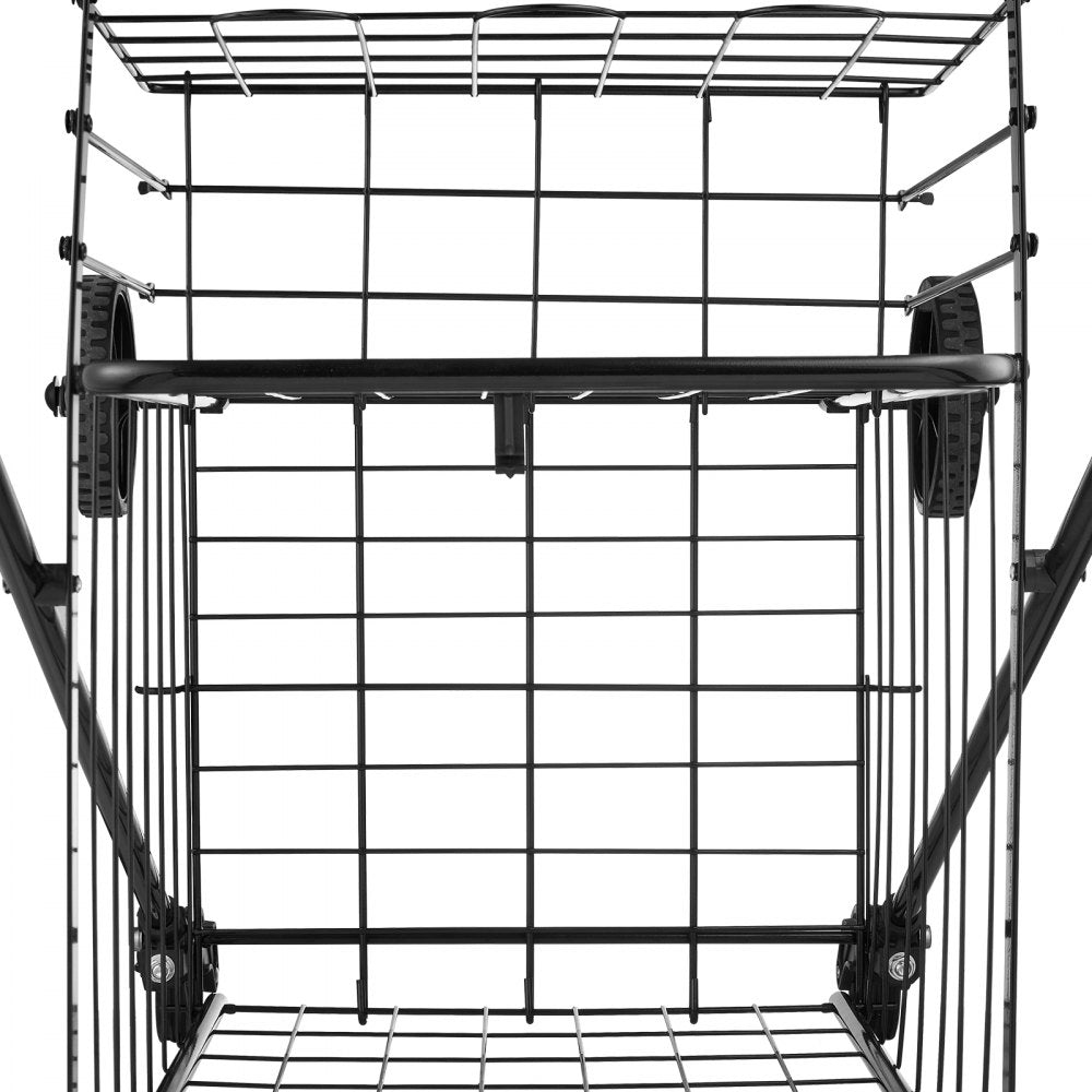 VEVOR Shopping Cart, Folding Grocery Utility Cart with Dual Baskets, Waterproof Liner & Wheels, 100 LBS Large Load Capacity, Heavy Duty Laundry Basket for Laundry, Shopping, Camping, Grocery, Luggage