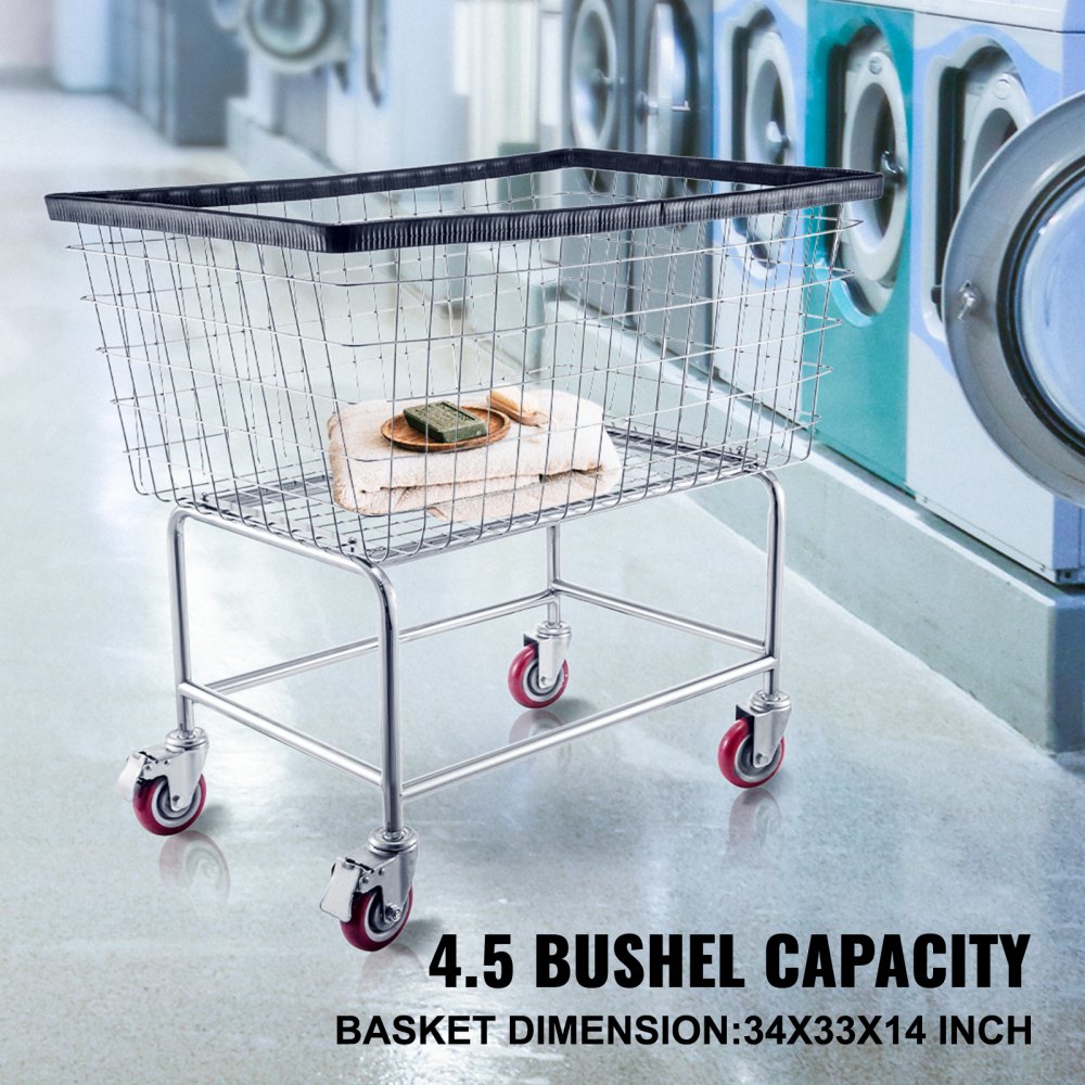 VEVOR Wire Laundry Cart, 4.5 Bushel Wire Laundry Basket with Wheels, 35\'\'x15.7\'\'x22\'\' Commercial Wire Laundry Basket Cart, Steel Frame with Chrome Finish, 5\'\' Casters, Wire Basket Cart for Lau