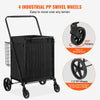 VEVOR Folding Shopping Cart with Removable Waterproof Liner, 210LBS Large Capacity Jumbo Grocery Cart with Dual Basket, 360° Swivel Wheels, Dense Metal Mesh Base, Heavy Duty Utility Cart for Shopping