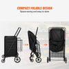 VEVOR Folding Shopping Cart with Removable Waterproof Liner, 210LBS Large Capacity Jumbo Grocery Cart with Dual Basket, 360° Swivel Wheels, Dense Metal Mesh Base, Heavy Duty Utility Cart for Shopping