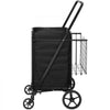 VEVOR Folding Shopping Cart with Removable Waterproof Liner, 210LBS Large Capacity Jumbo Grocery Cart with Dual Basket, 360° Swivel Wheels, Dense Metal Mesh Base, Heavy Duty Utility Cart for Shopping