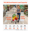 VEVOR Folding Shopping Cart, Jumbo Grocery Cart with Double Baskets, 360° Swivel Wheels, Heavy Duty Utility Cart, 110 LBS Large Capacity Utility Cart for Laundry, Shopping, Grocery, Luggage